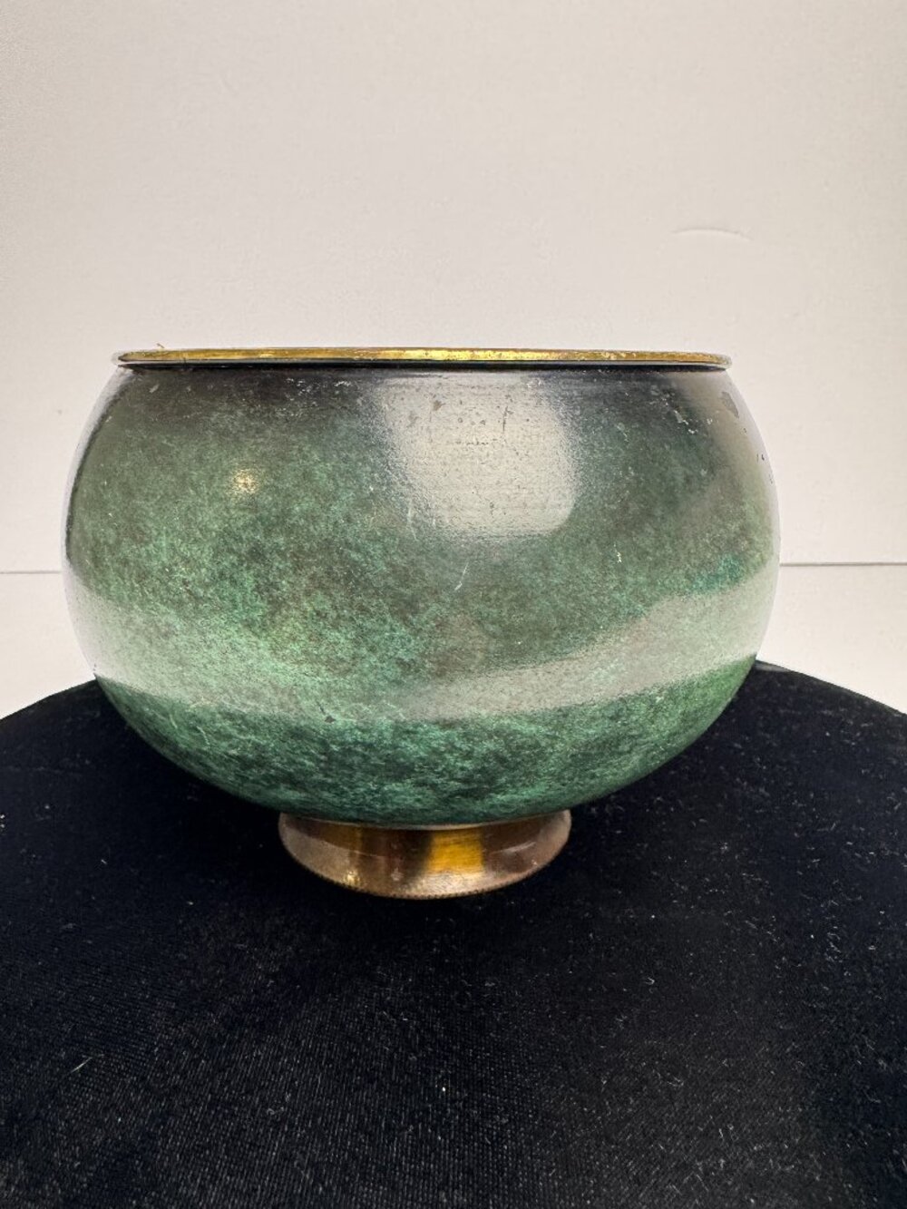 Vtg A.N. Oppenheim Israel Brass Green Verdigris Patina Bowl Hand Made MCM